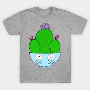 Cute Cactus Design #173: Cacti Bunch In A Cute Bowl With Rain Clouds T-Shirt